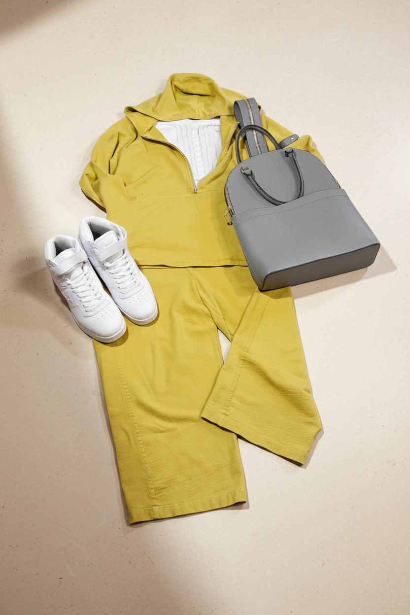 Mustard Yellow Hoodie & Wide-Leg Pants Set | Vintage Tracksuit