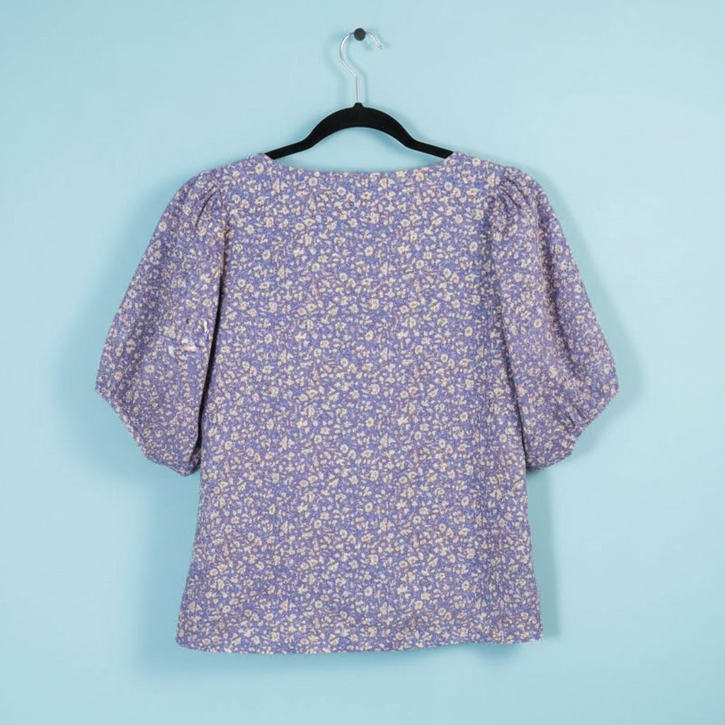 purple pink and white flower shirt