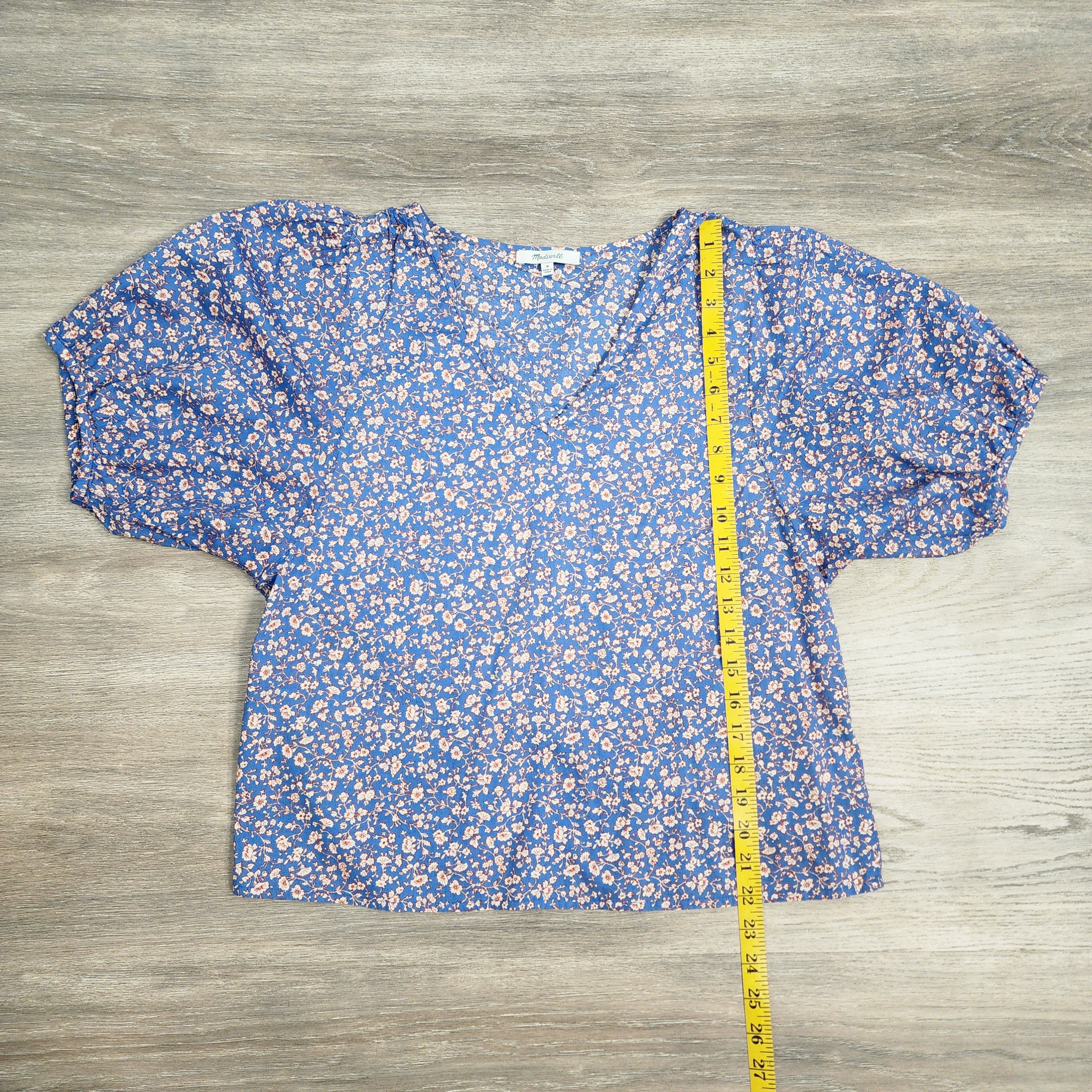 Madewell Floral Puff Sleeve Top – Blue / Size M