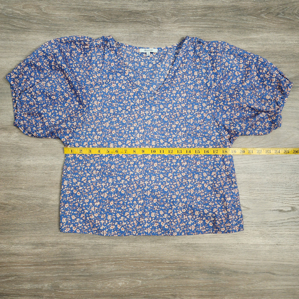 Madewell Floral Puff Sleeve Top – Blue / Size M
