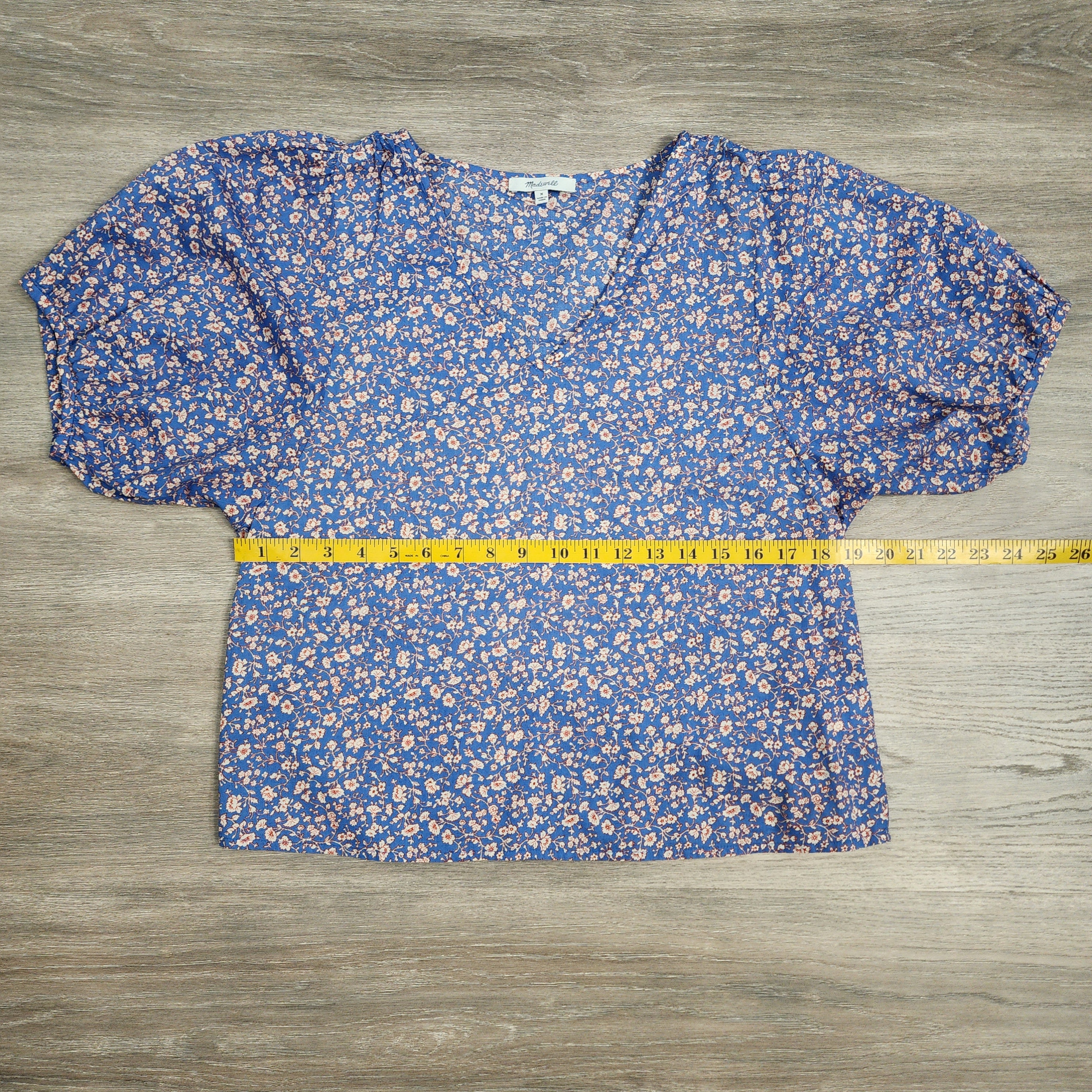 Madewell Floral Puff Sleeve Top – Blue / Size M