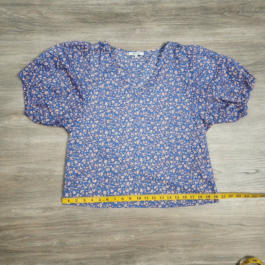 Madewell Floral Puff Sleeve Top – Blue / Size M