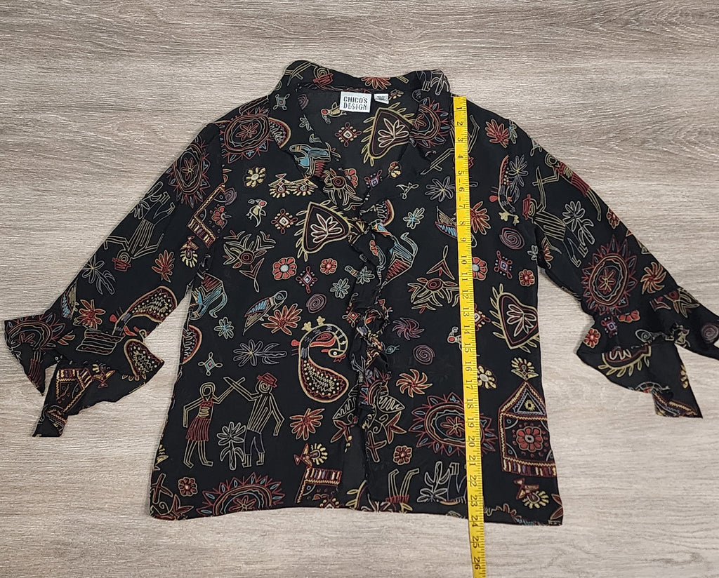 100% Silk Blouse – Size 2 | Statement Print Top
