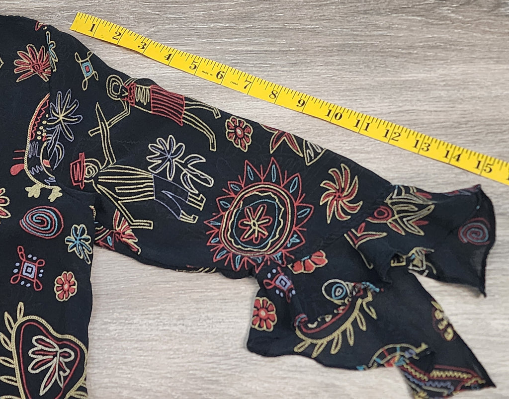 100% Silk Blouse – Size 2 | Statement Print Top