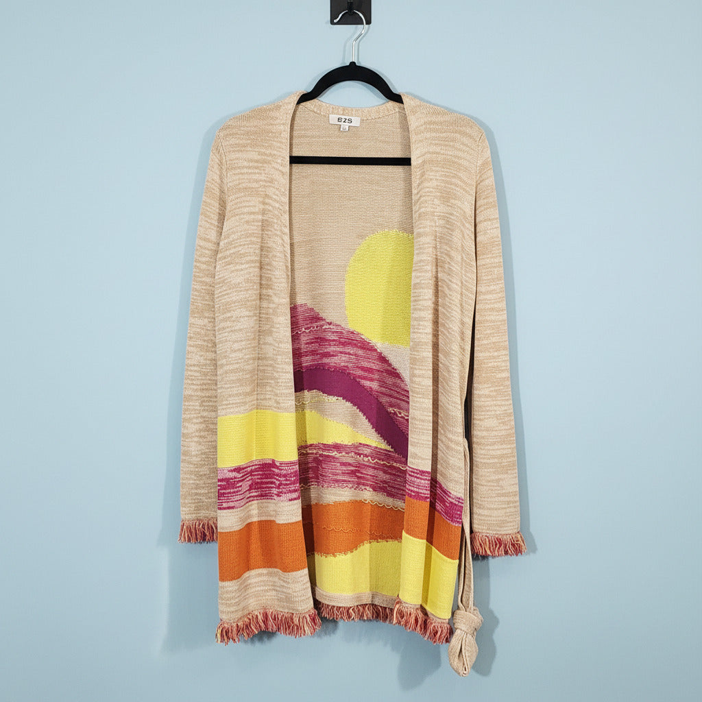 525 America Colorblock Stripe Fringe Cardigan | Size Small