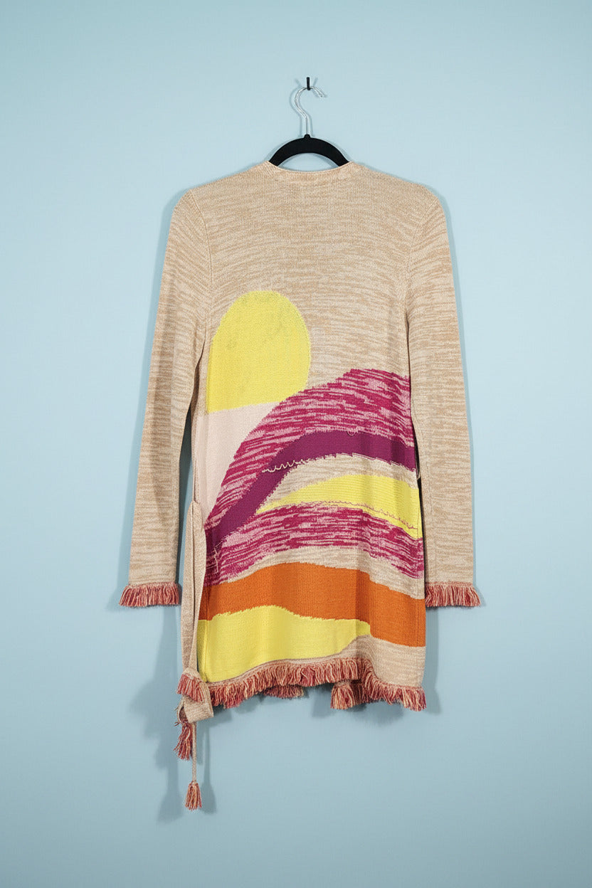 525 America Colorblock Stripe Fringe Cardigan