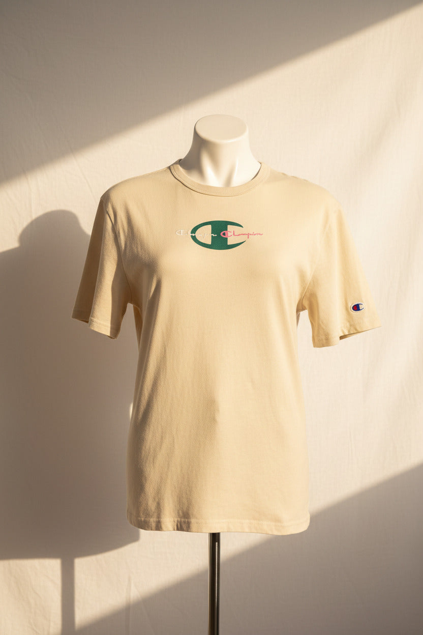 Champion Cream Logo Graphic Tee – Size S