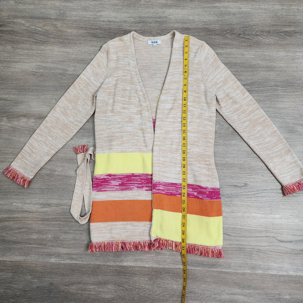 525 America Colorblock Stripe Fringe Cardigan