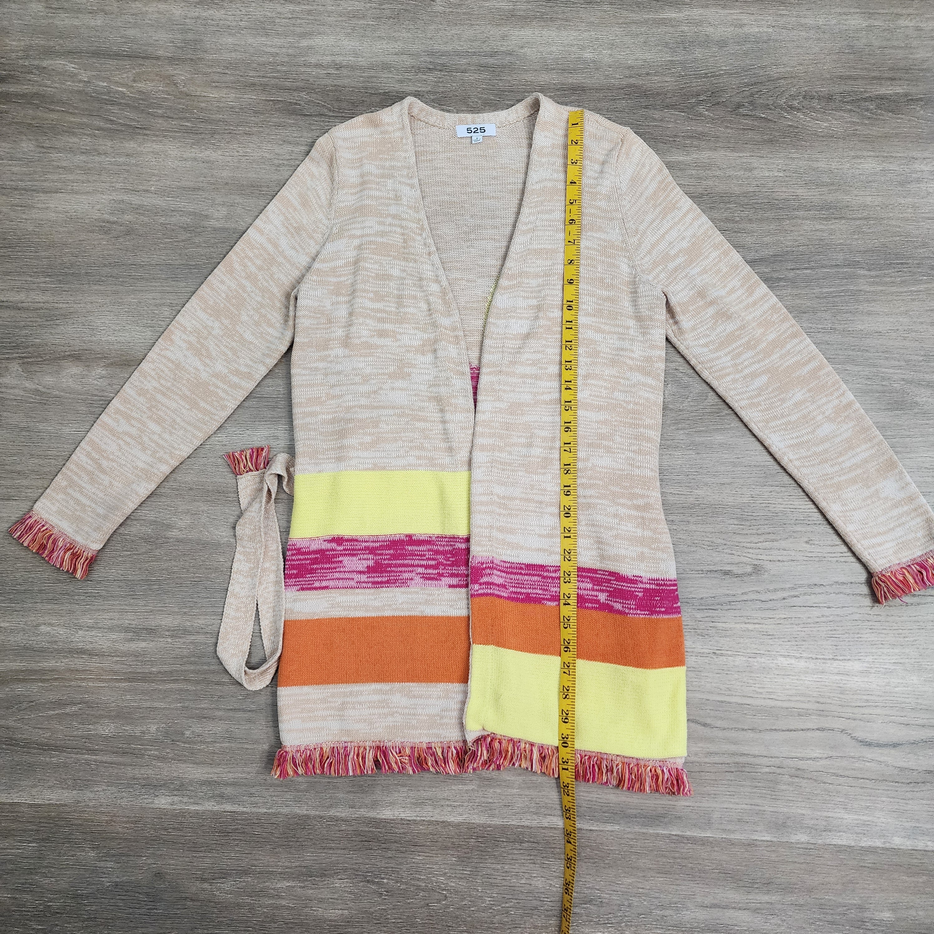 525 America Colorblock Stripe Fringe Cardigan