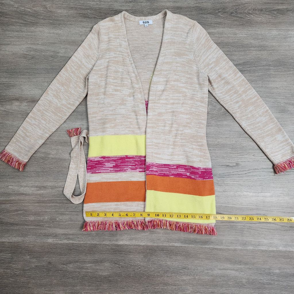 525 America Colorblock Stripe Fringe Cardigan
