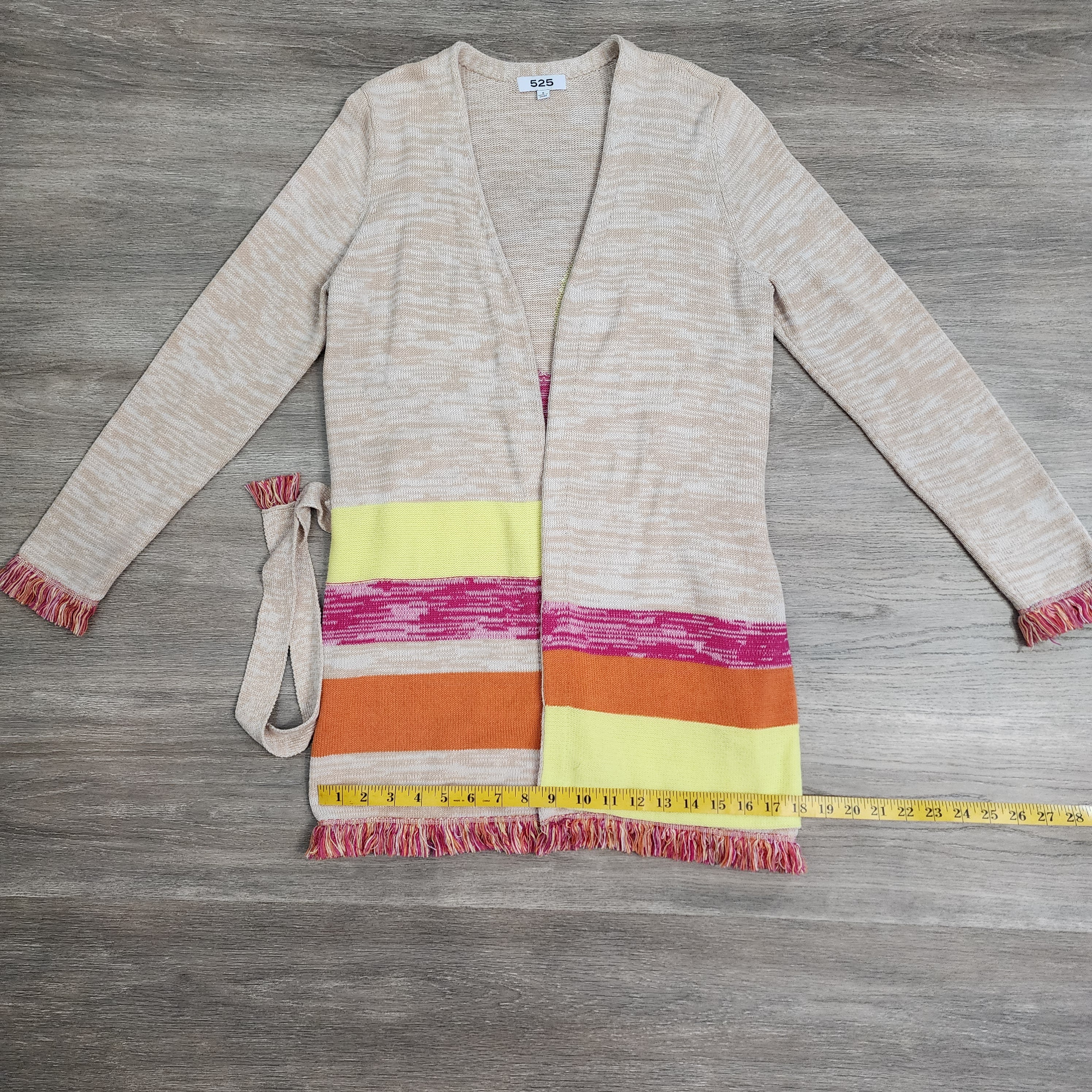 525 America Colorblock Stripe Fringe Cardigan