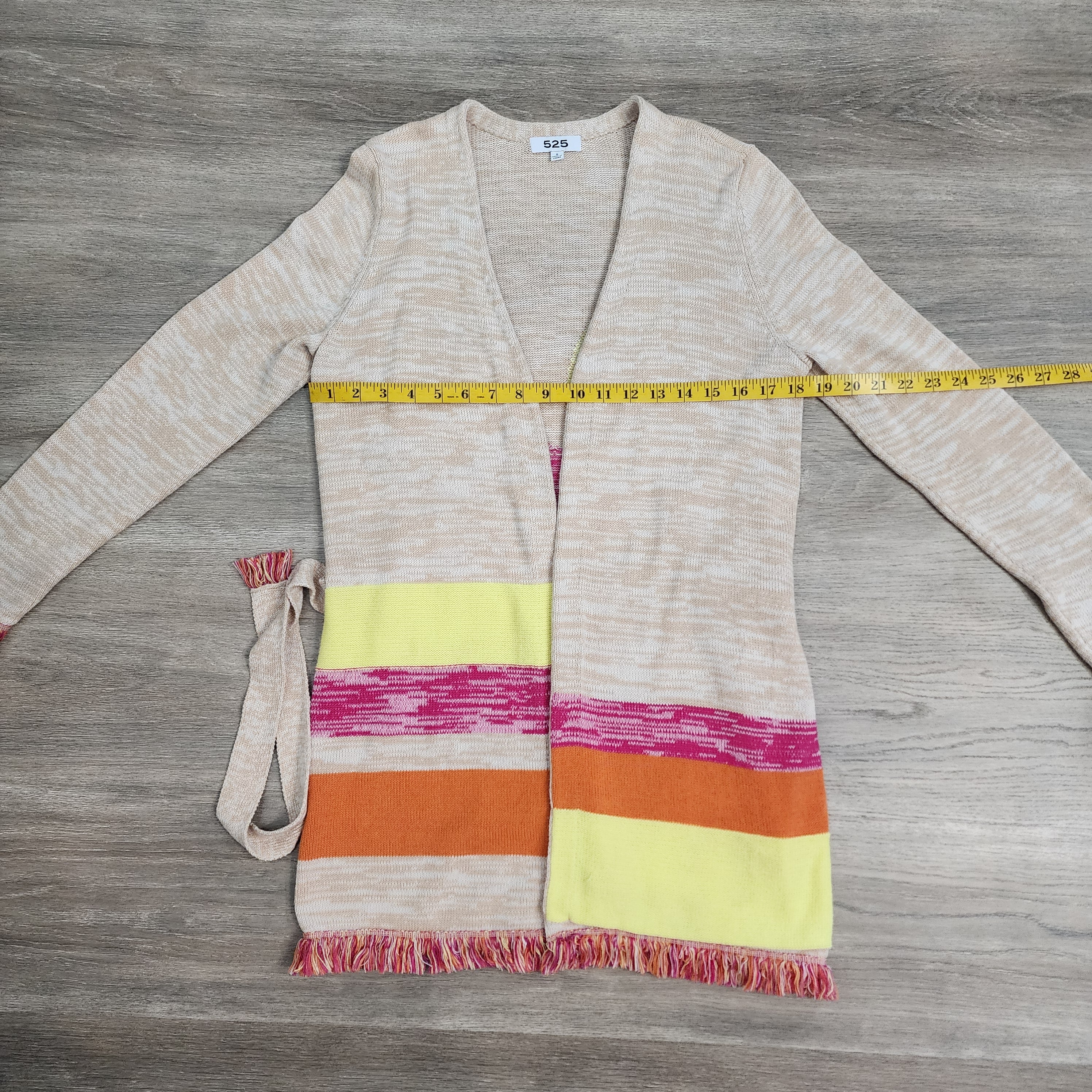 525 America Colorblock Stripe Fringe Cardigan