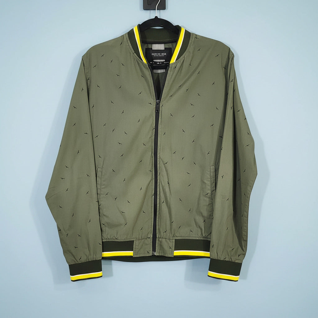 Cactus Man Ricky Singh Olive Bird Print Bomber Jacket — Size M