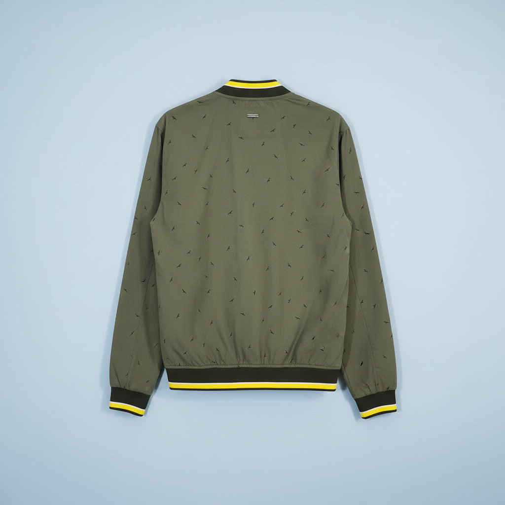 Cactus Man Ricky Singh Olive Bird Print Bomber Jacket — Size M