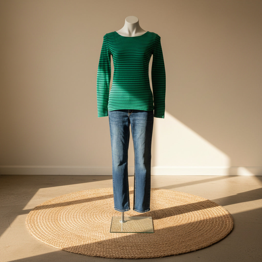 J.Crew Artist T Striped Long Sleeve Tee – Green & Navy XS