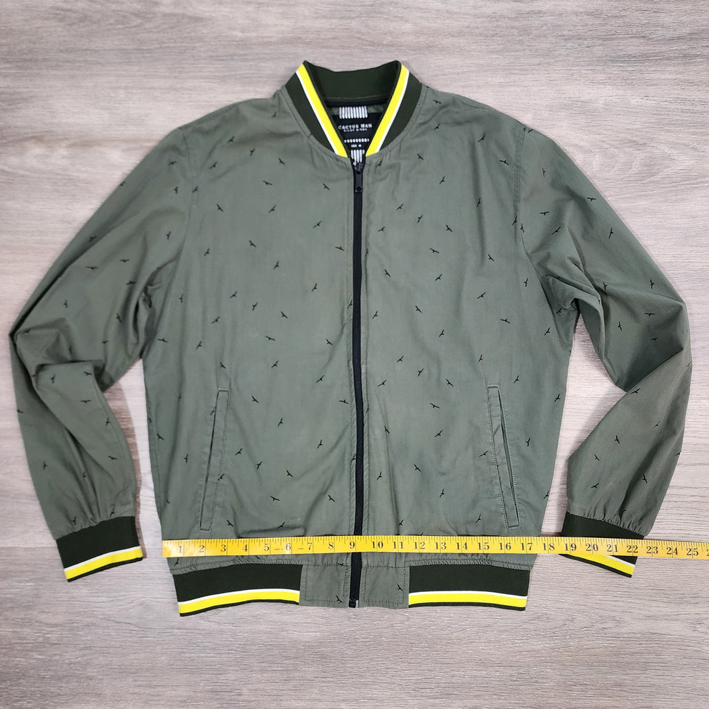 Cactus Man Ricky Singh Olive Bird Print Bomber Jacket — Size M