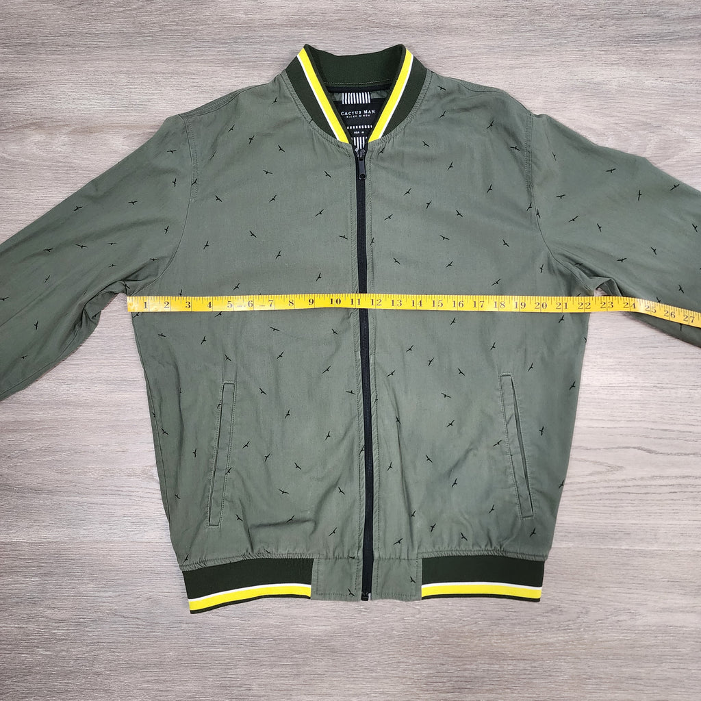 Cactus Man Ricky Singh Olive Bird Print Bomber Jacket — Size M