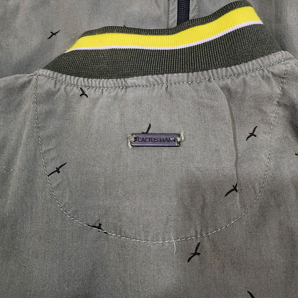 Cactus Man Ricky Singh Olive Bird Print Bomber Jacket — Size M