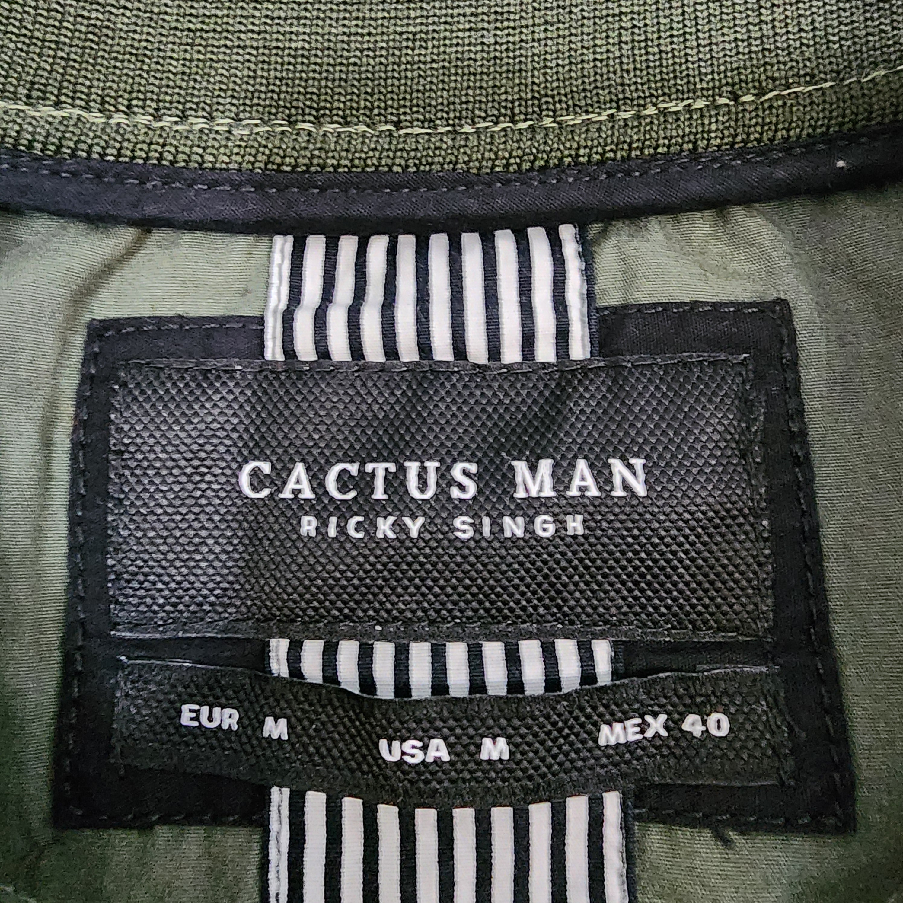 Cactus Man Ricky Singh Olive Bird Print Bomber Jacket — Size M