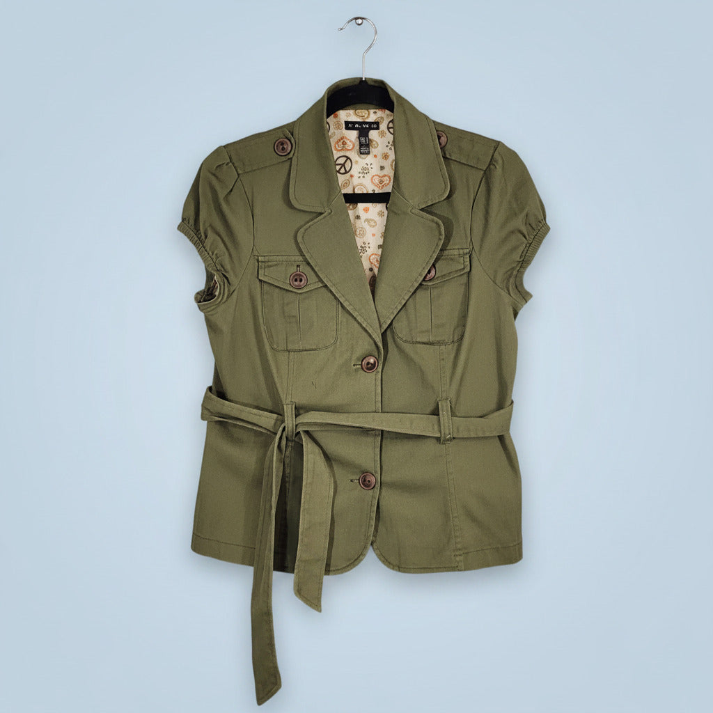 FANG Y2K Belted Safari Jacket – Olive Green / Size L
