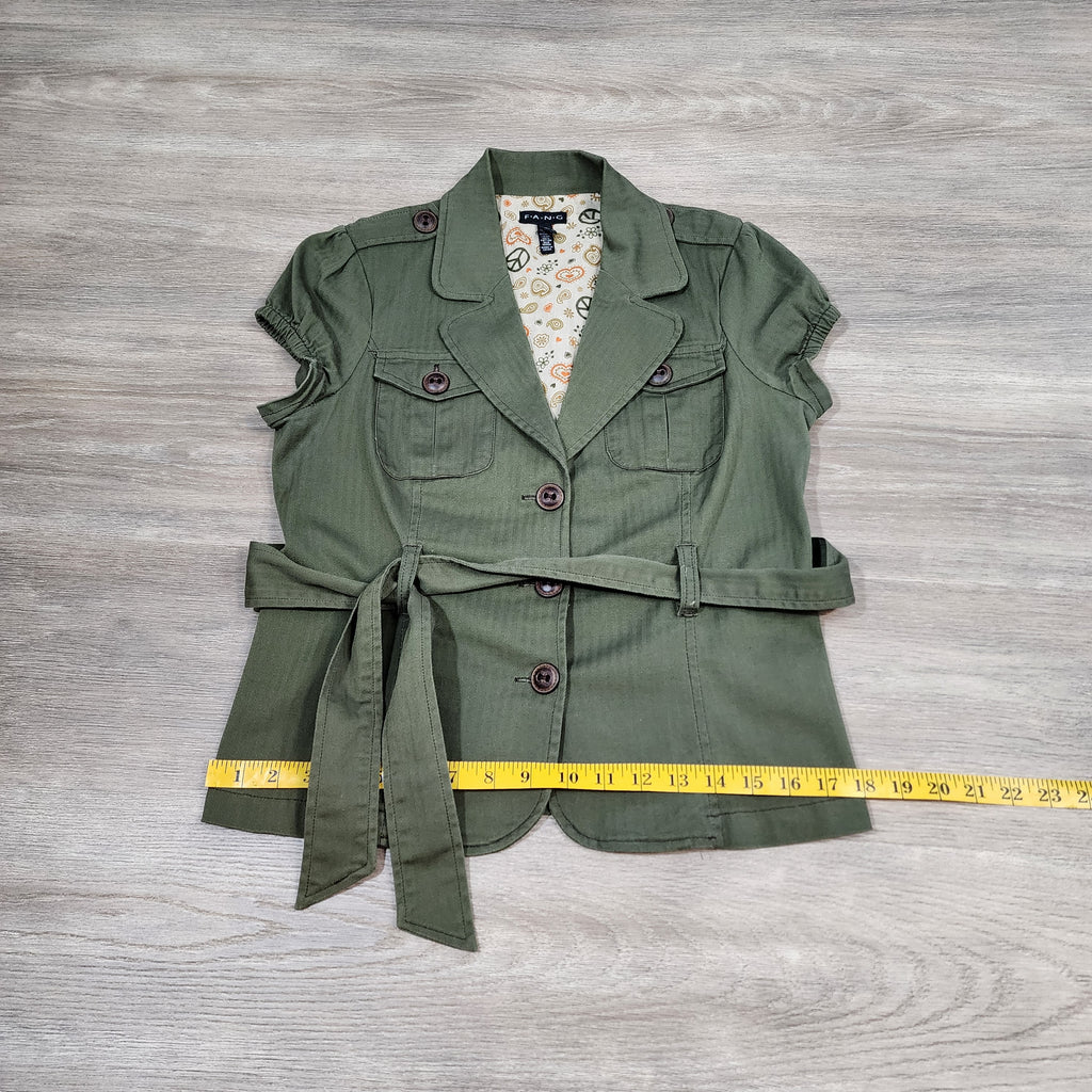 FANG Y2K Belted Safari Jacket – Olive Green / Size L