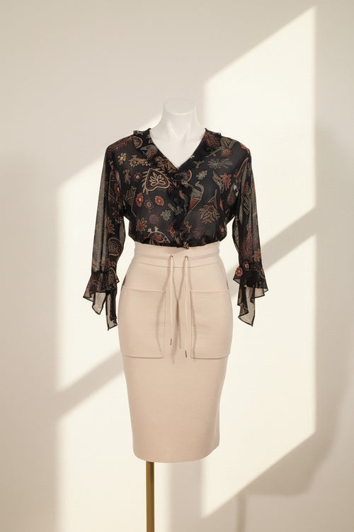 100% Silk Blouse – Size 2 | Statement Print Top
