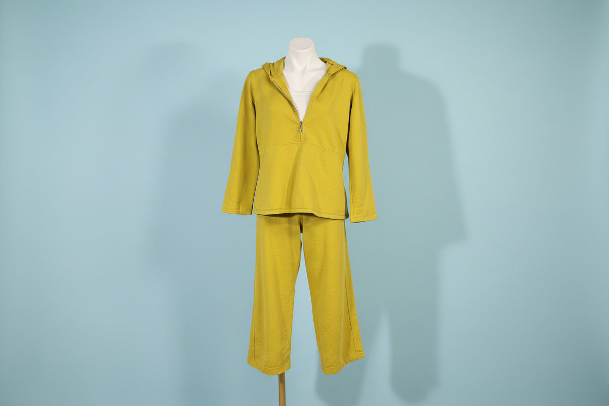 Mustard Yellow Hoodie & Wide-Leg Pants Set | Vintage Tracksuit
