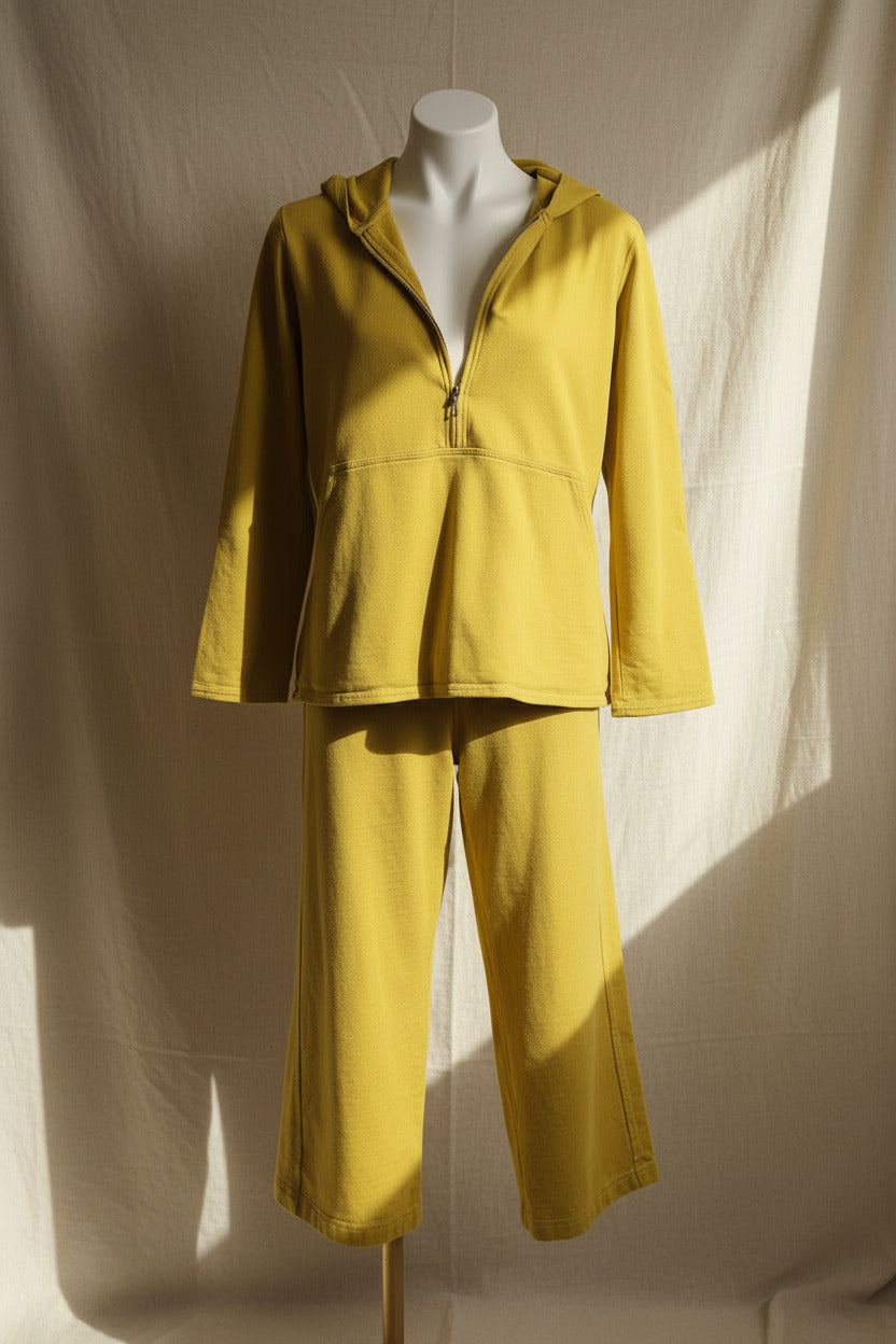 Mustard Yellow Hoodie & Wide-Leg Pants Set | Vintage Tracksuit