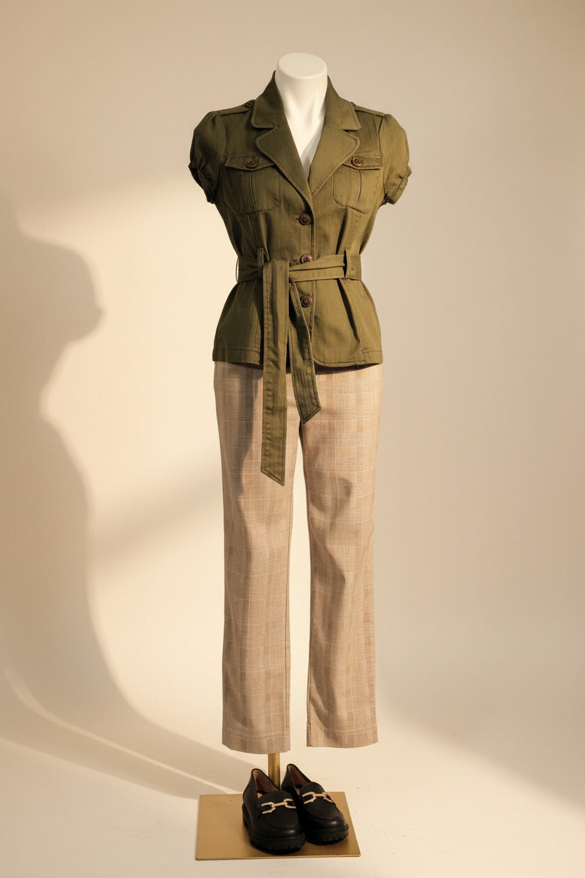 FANG Y2K Belted Safari Jacket – Olive Green / Size L