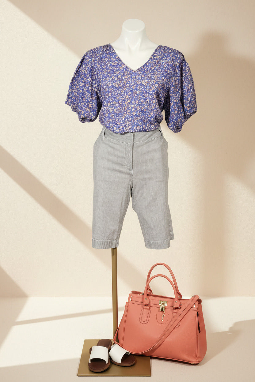 Madewell Floral Puff Sleeve Top – Blue / Size M
