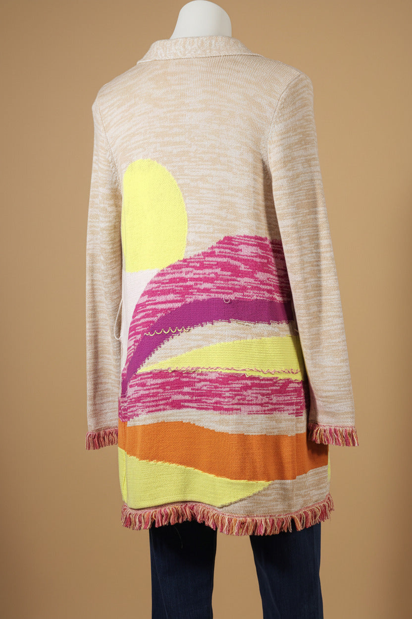 525 America Colorblock Stripe Fringe Cardigan