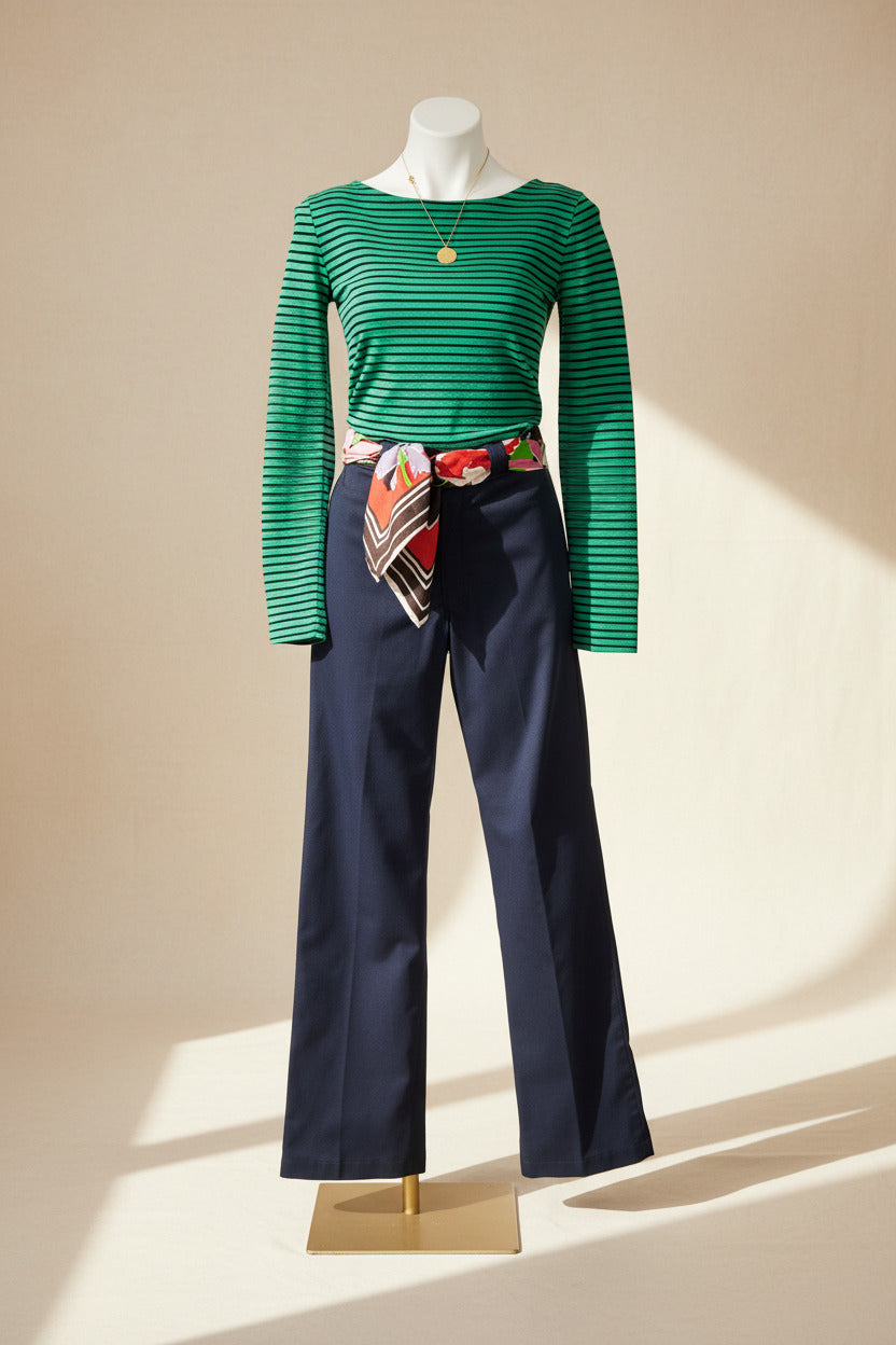 J.Crew Artist T Striped Long Sleeve Tee – Green & Navy XS