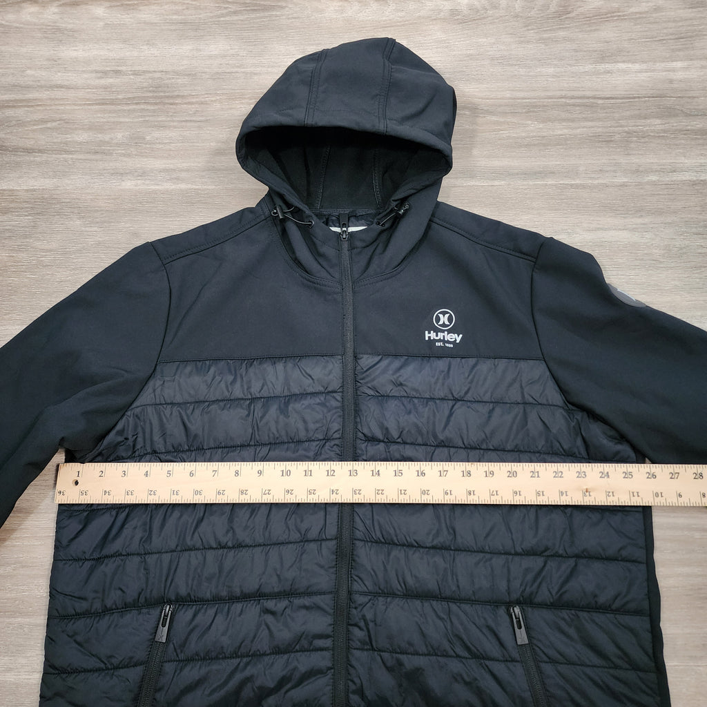 Hurley Men's XXL Black Hooded Hybrid Softshell Quilted Puffer Full Zip Jacket