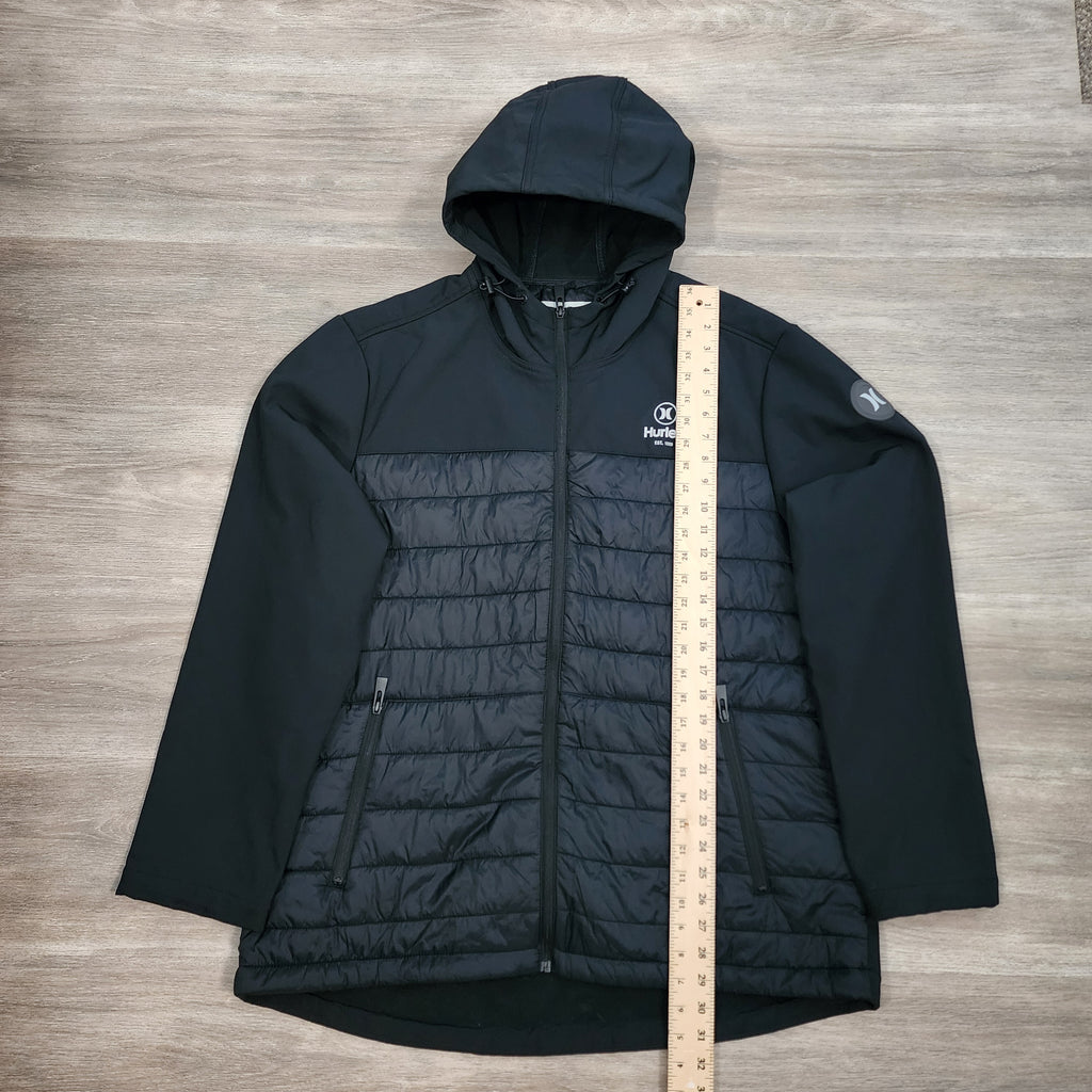 Hurley Men's XXL Black Hooded Hybrid Softshell Quilted Puffer Full Zip Jacket